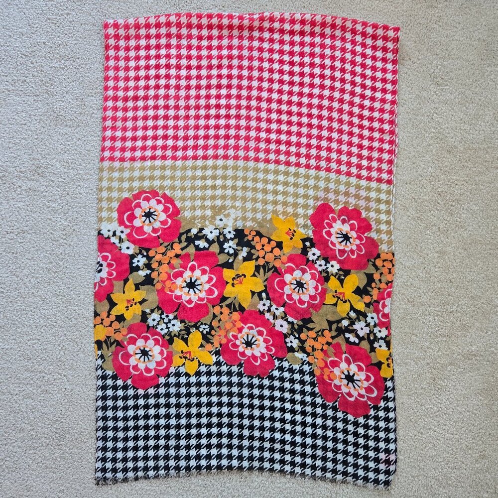 Wool Scarf Floral Houndstooth Scarf Vintage Vera Bradley